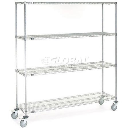 Nexel 4 Shelf Truck, Chrome, 72inW x 18inD x 80inH, Polyurethane Swivel Casters 168225
